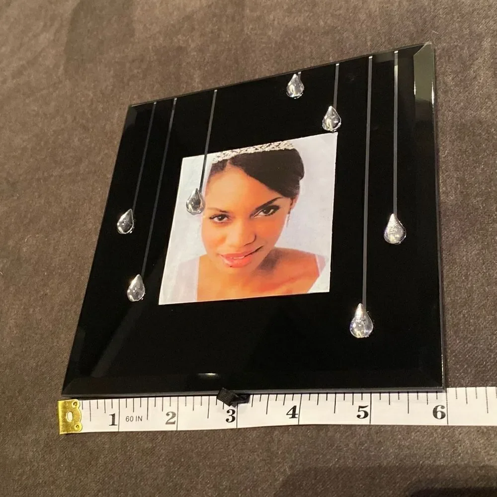 Elegant Black Glass Photo Frame with Silver Detail Easel Back NEW